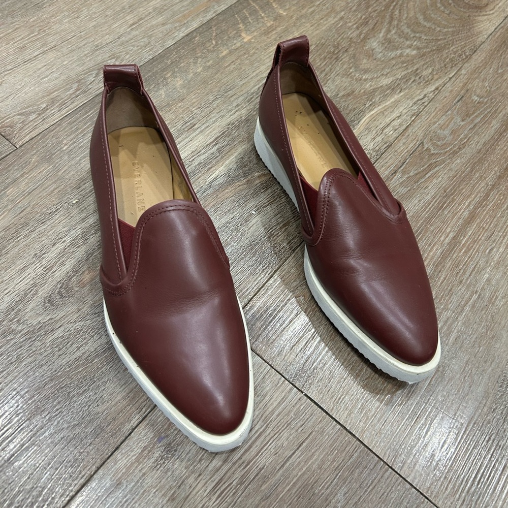 Everlane Womens Burgundy Leather Slip-On Loafers
